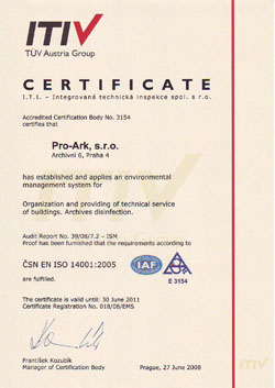certificate proving compliance with the �SN EN ISO 14001:2005 quality assurance standards